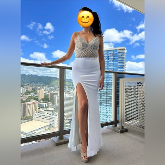 White and Silver Jovani Prom Dress - Picture 1 of 4
